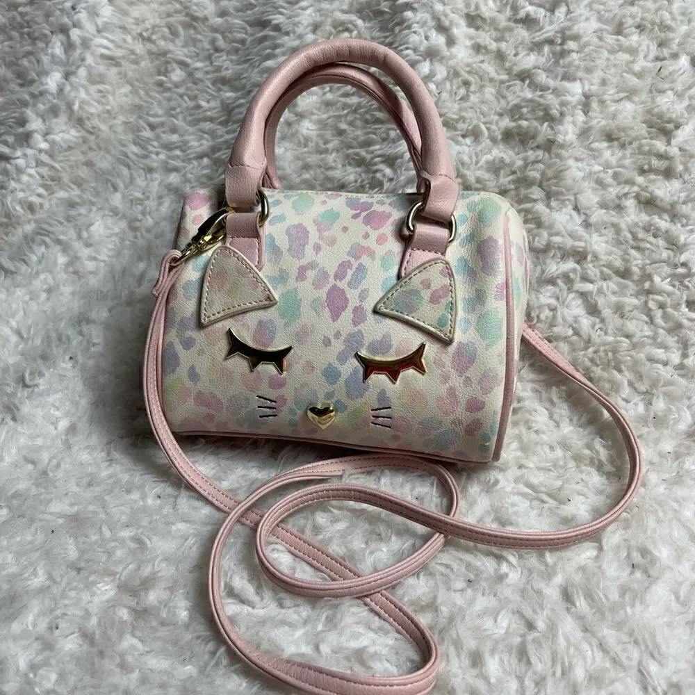 Betsey Johnson  mini Barrel bag marble pink,beige & blue pink straps gold accent